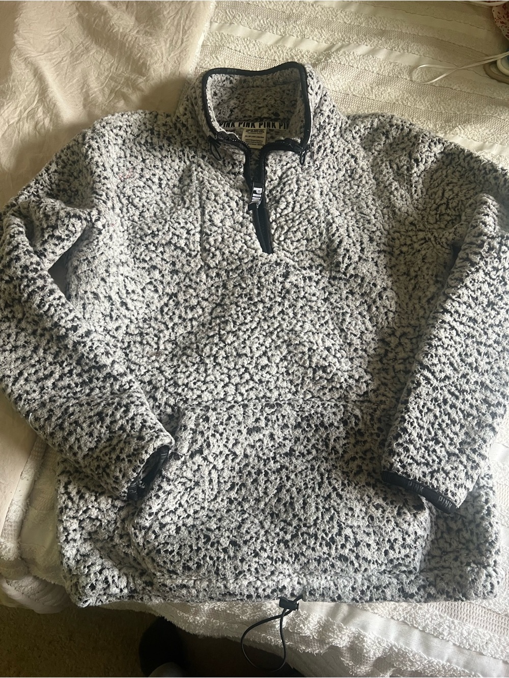 PINK Victoria's Secret Gray/Black Sherpa Half-Zip Pullover